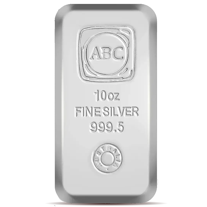 10 oz ABC Silver Bullion Cast Bar 999.5