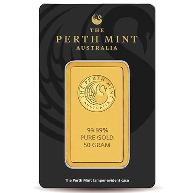 50g Perth Mint Gold Minted Bar 999.9