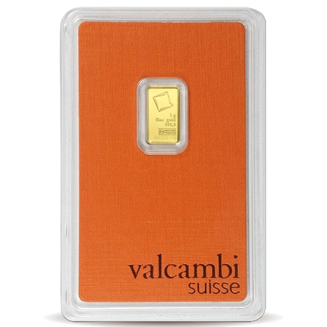 1 g Valcambi Gold Minted Bar 999.9