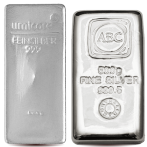 500 g Random Silver Bullion Cast Bar 999.5