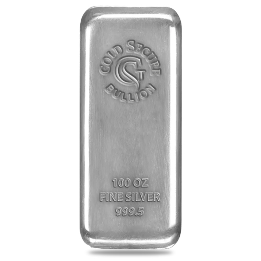 100 oz Gold Secure Silver Cast Bar 999.5