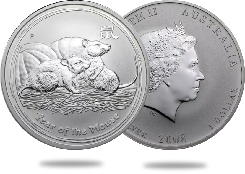 1 oz Perth Mint 2008 Year of the Mouse BU (Series II) Silver Coin